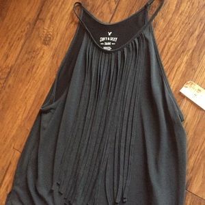 American eagle Fringed Black Tank